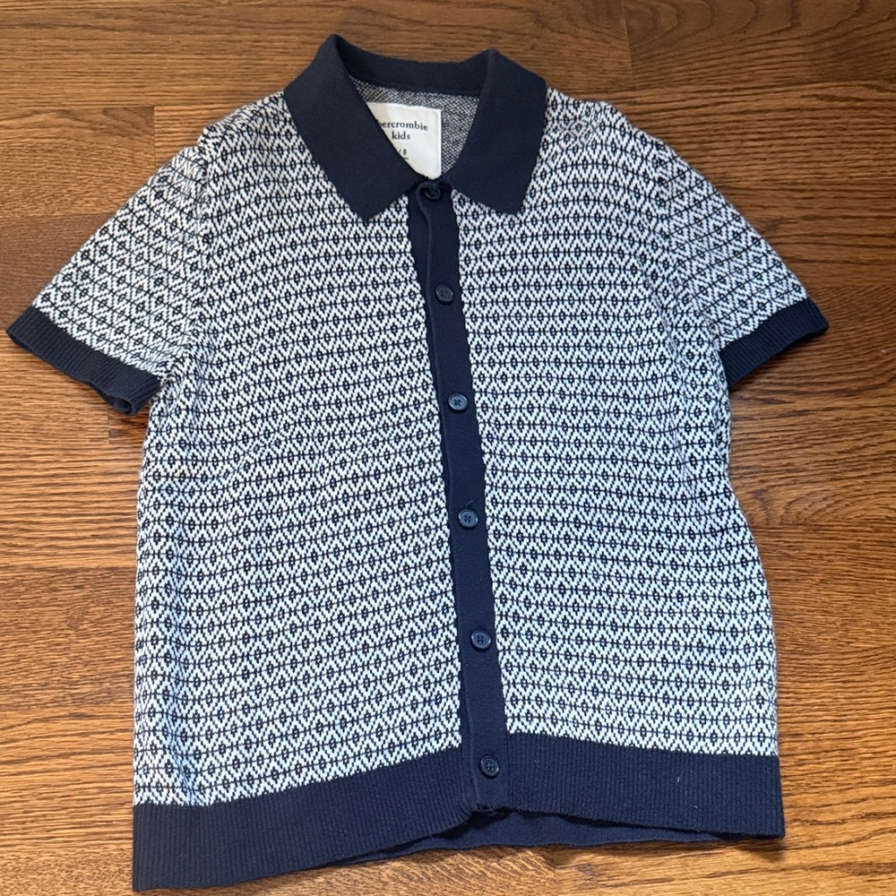 abercrombie kids Navy & White Short-Sleeve Knit Polo Cardigan